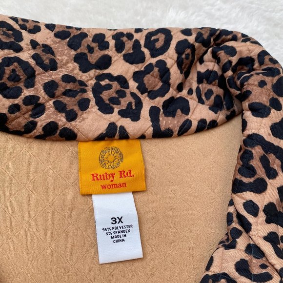 Ruby Rd. Women's Animal Print Leopard Zip-front Jacket, Front Pockets, 3X - Picture 3 of 9